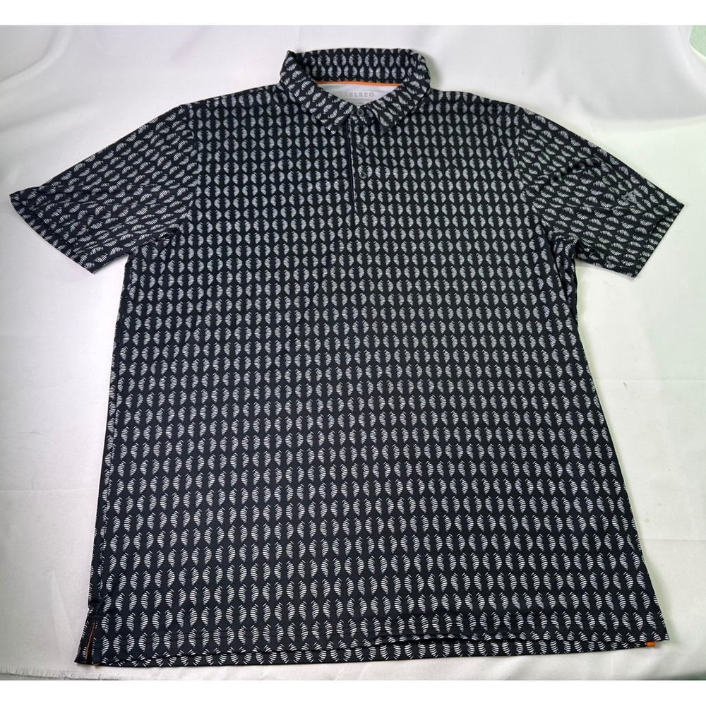 Maelreg‎ Performance Polo Shirt Black White Geometric Print Short Sleeve Golf XL
